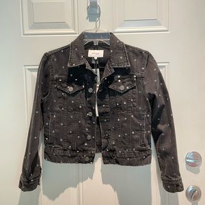 Current Elliott Gray White Polka Dot Crop Jean Jacket Size 1 (XS-S) Baby Trucker